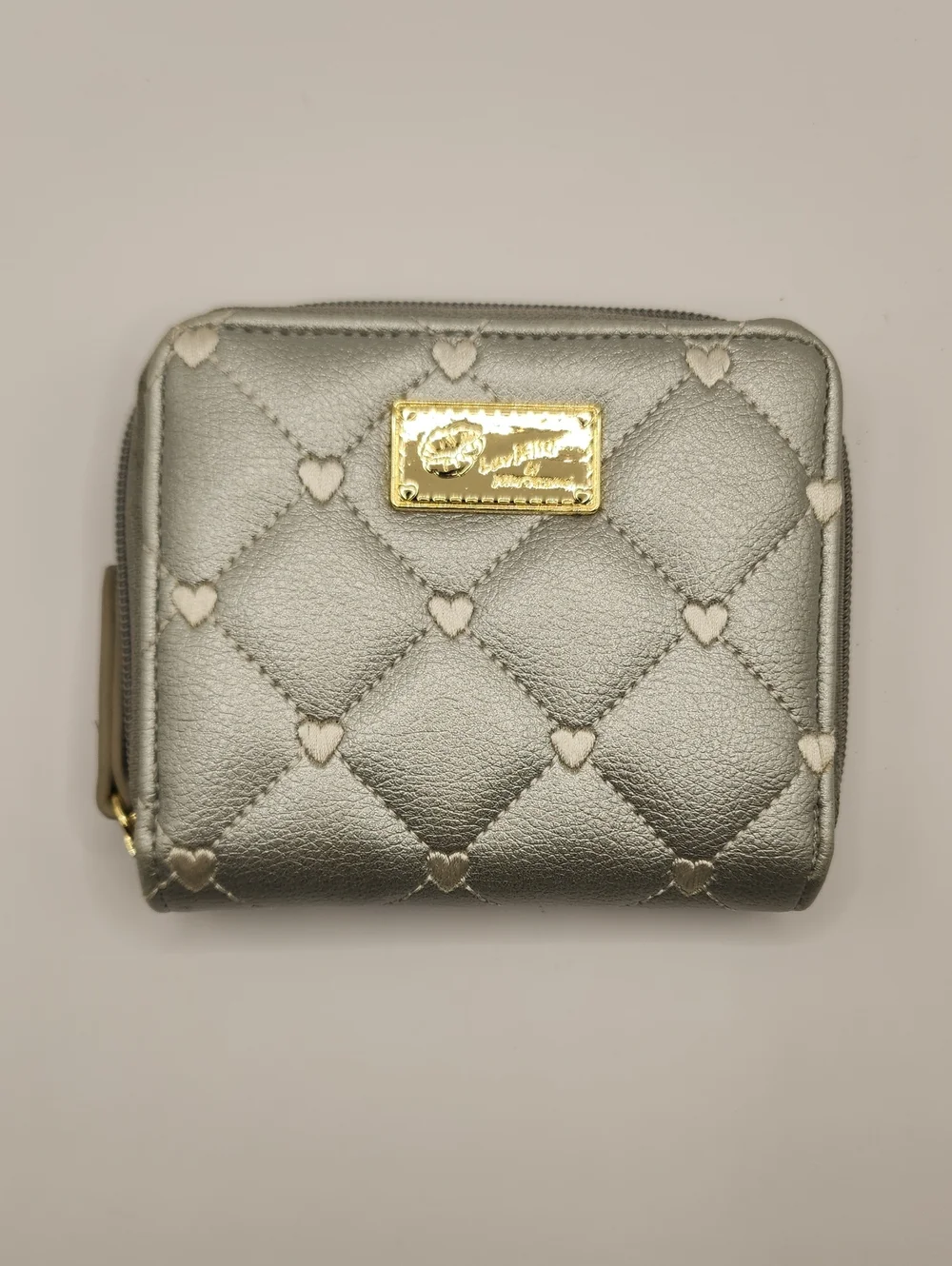 Betsy Johnson Metallic Silver Quilted Heart Zip Wallet